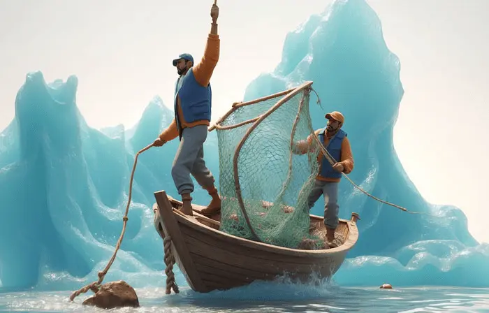 Sea Fishing Scene 3D Cartoon Character Illustration